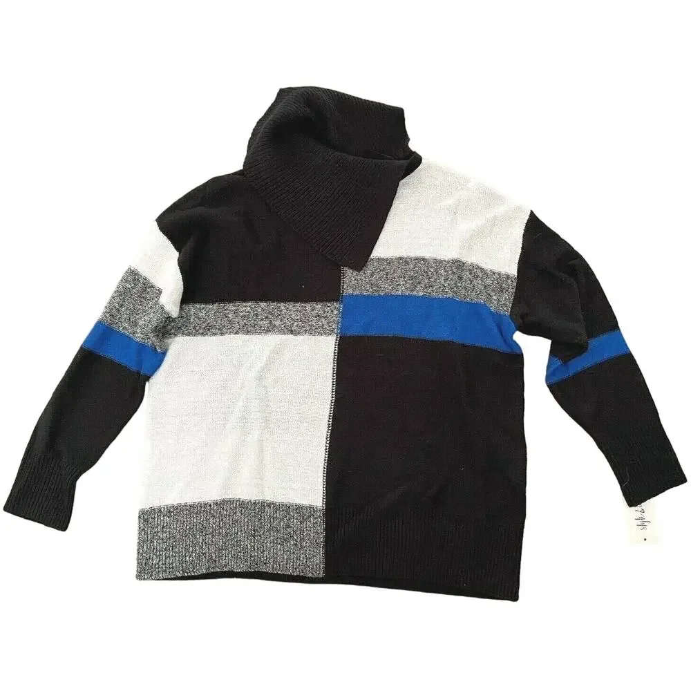 Style & Co Women's Sweater Envelope Neck Colorblock Sea Captain Combo SMALL